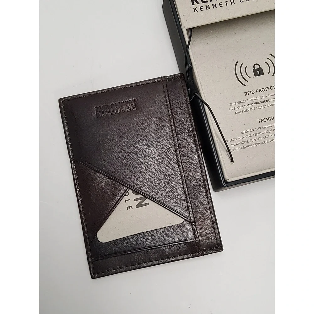 Kenneth Cole Reaction Wallet Mens Brown RFID Blocking Leather Passcase